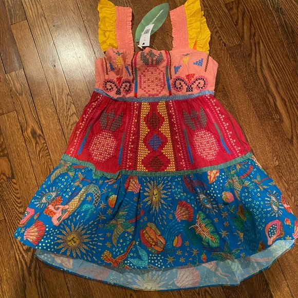 FARM Rio Dresses Farm Rio Crossstitch Tiered Cotton Mini Dress Nwt